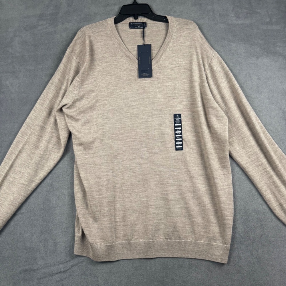 Hart Schaffner Marx Extra Fine Merino Wool V-Neck Sweater Tan XLT New